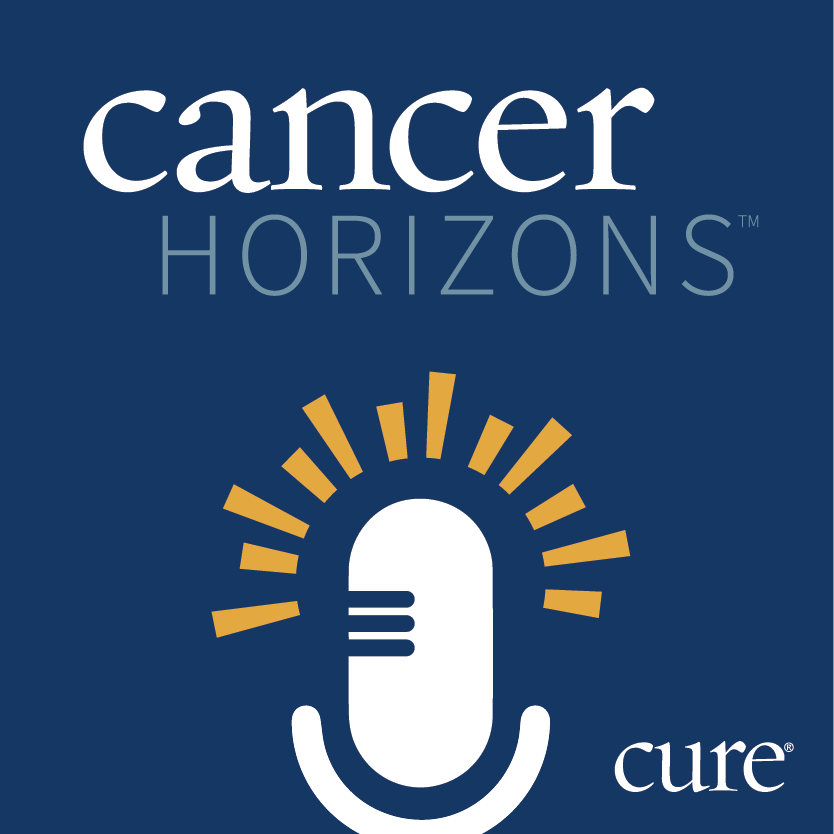 cancer horizons logo: a white microphone on a navy blue background