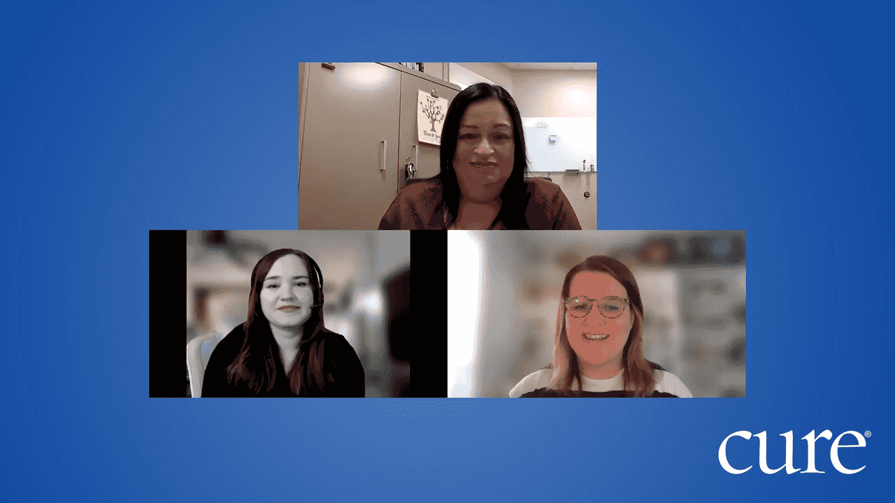 Three women on a Zoom call talking about connecting with the breast cancer community.