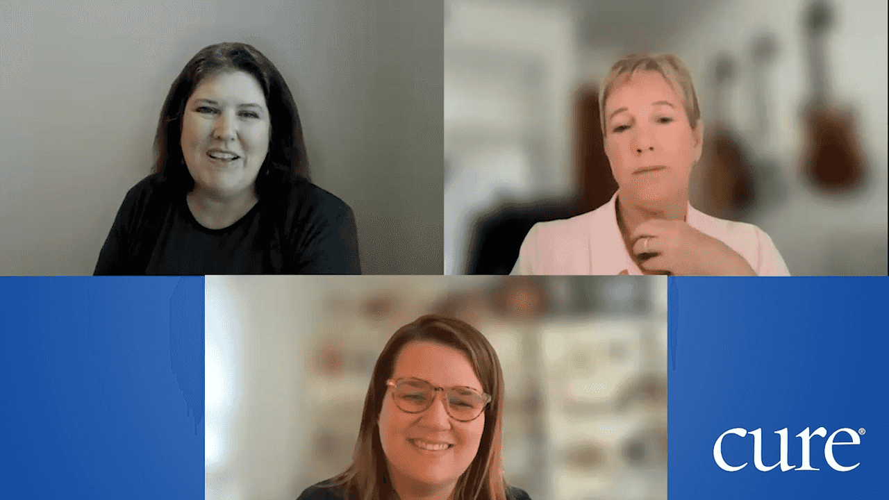 Three women on a Zoom call discussing managing side effects during breast cancer treatment.