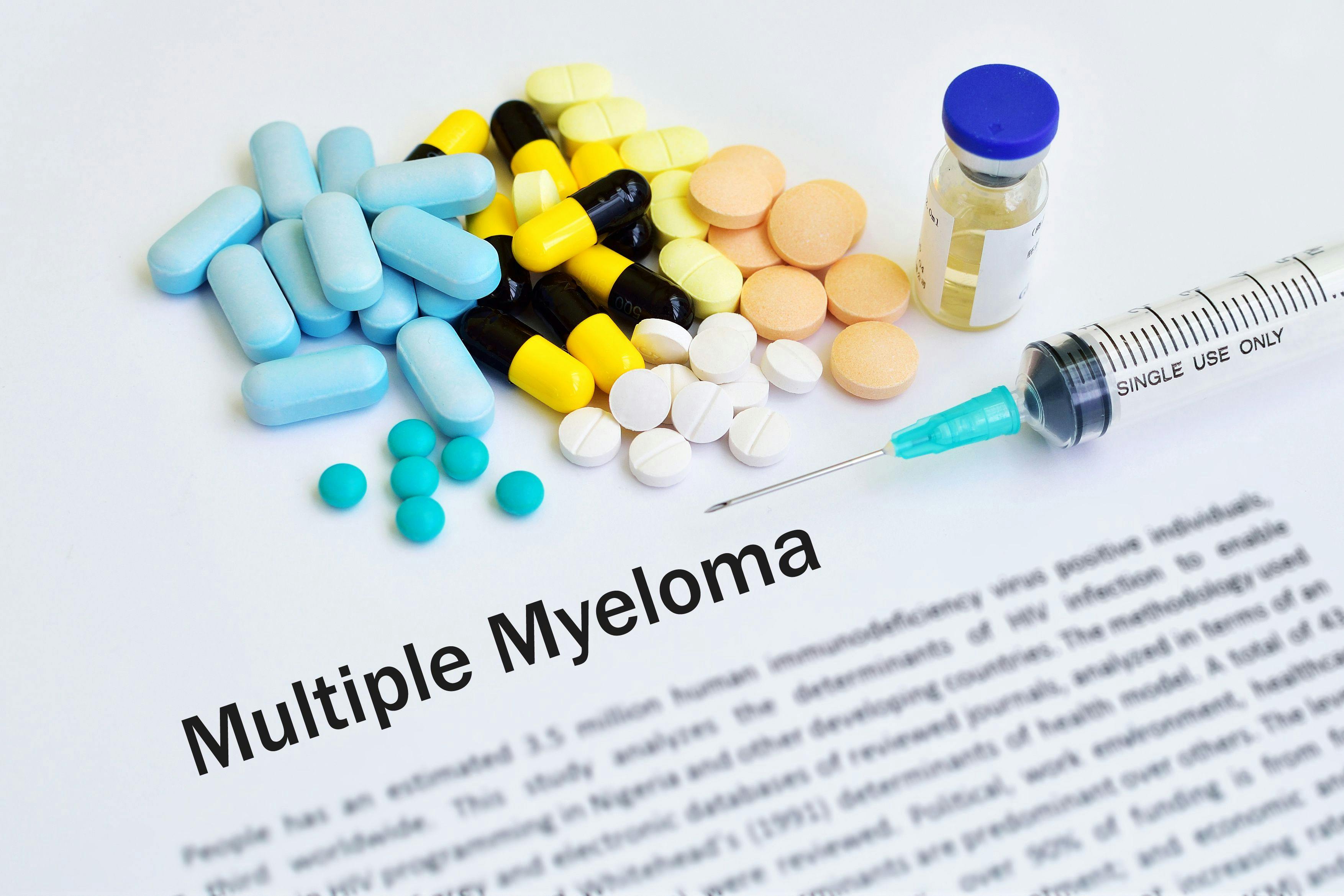 image of a paper that says multiple myeloma with pills.