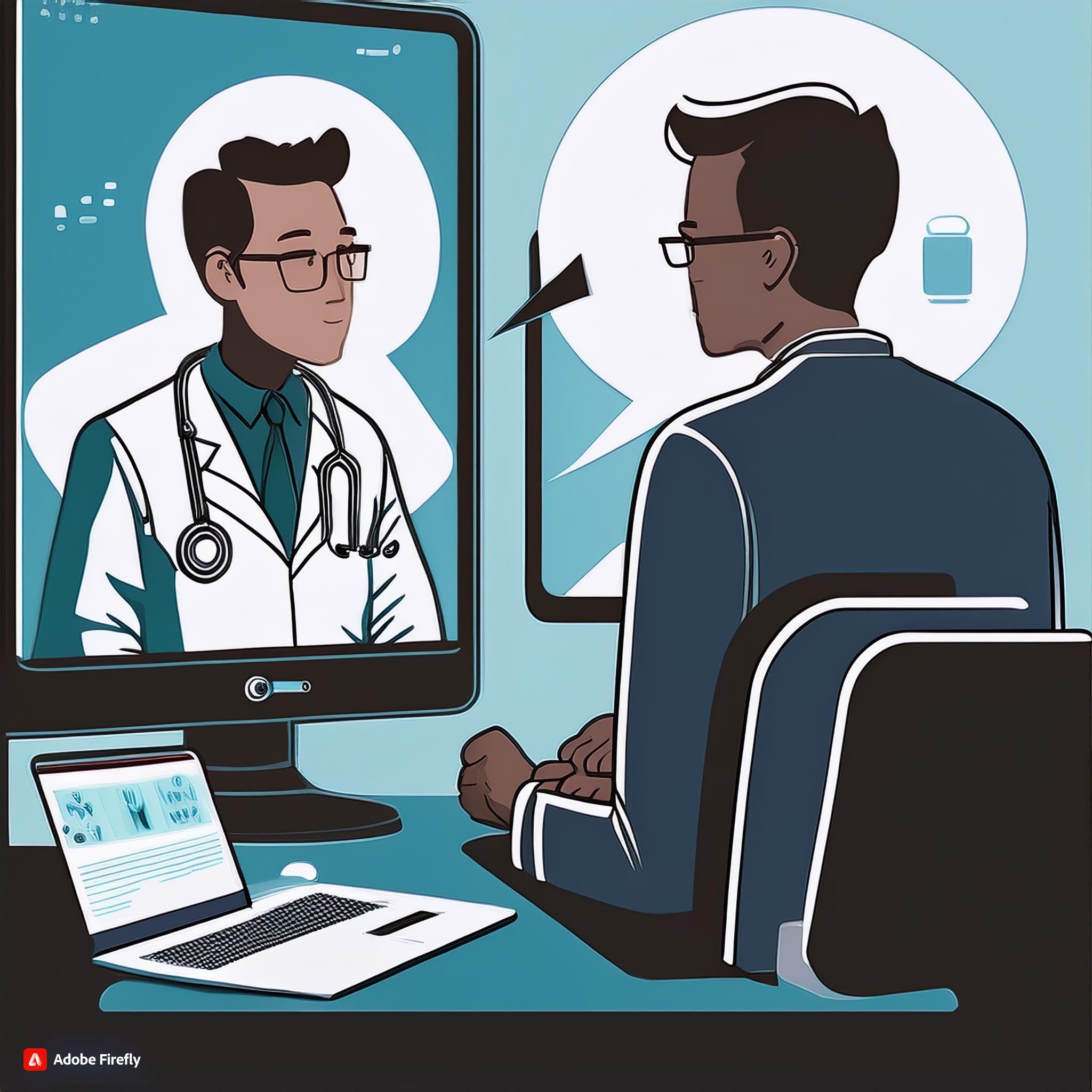 Two cartoon silhouettes of a doctor and patient in conversation | Image created with Adobe Firefly