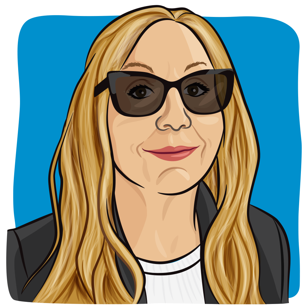 Illustration of a woman with long blonde hair with sunglasses.