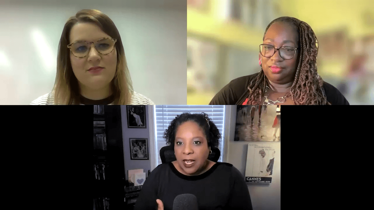 Three women on a Zoom call discussing well being during breast cancer.