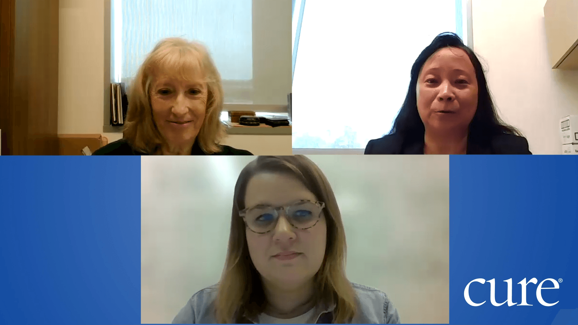 Three women on a Zoom call discussing effective care team communication in breast cancer.