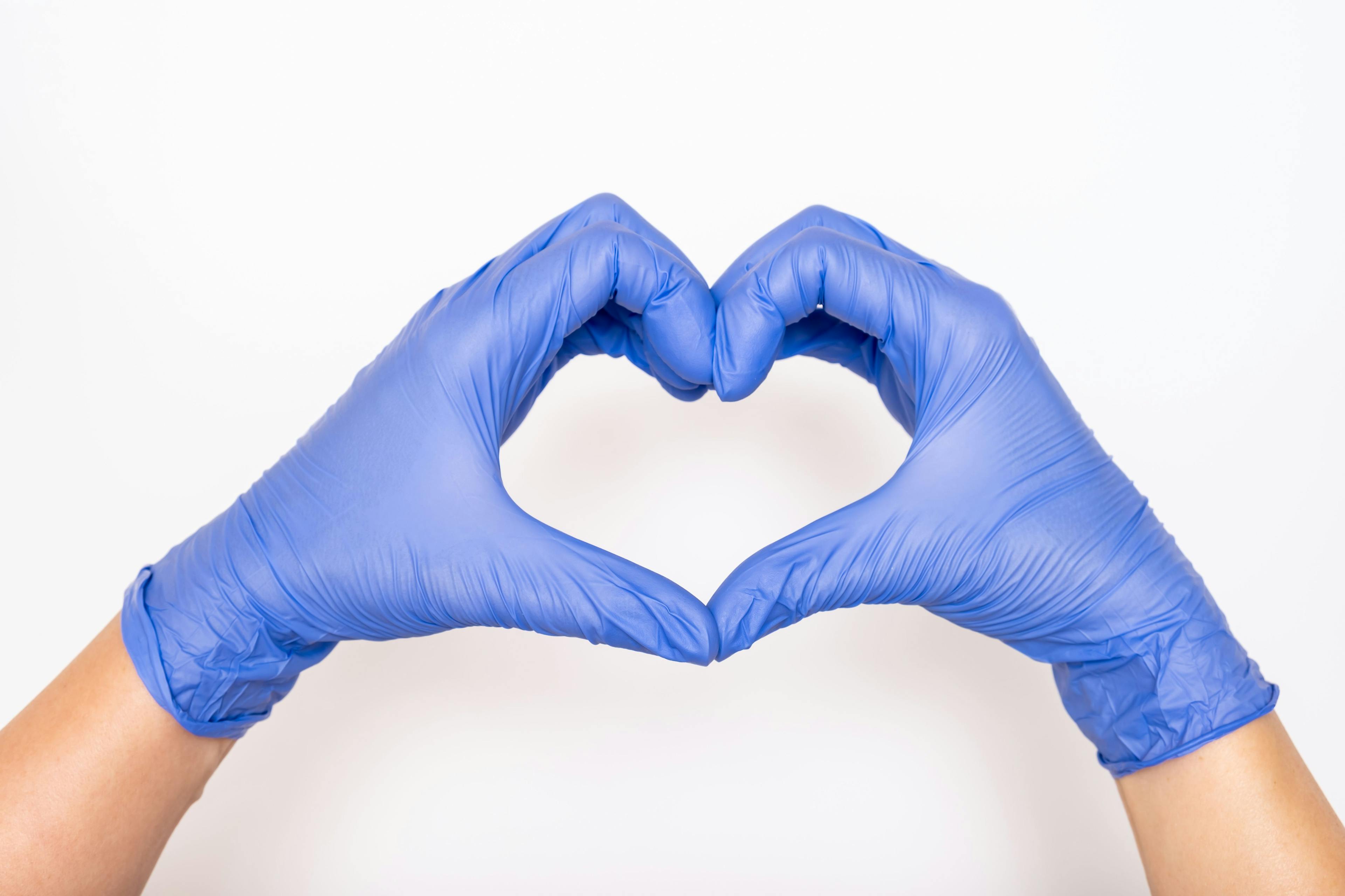 Heart made of latex, nitrile medical gloves for doctor and nurse protection on white background | Image credit: © Nadezhda - © stock.adobe.com