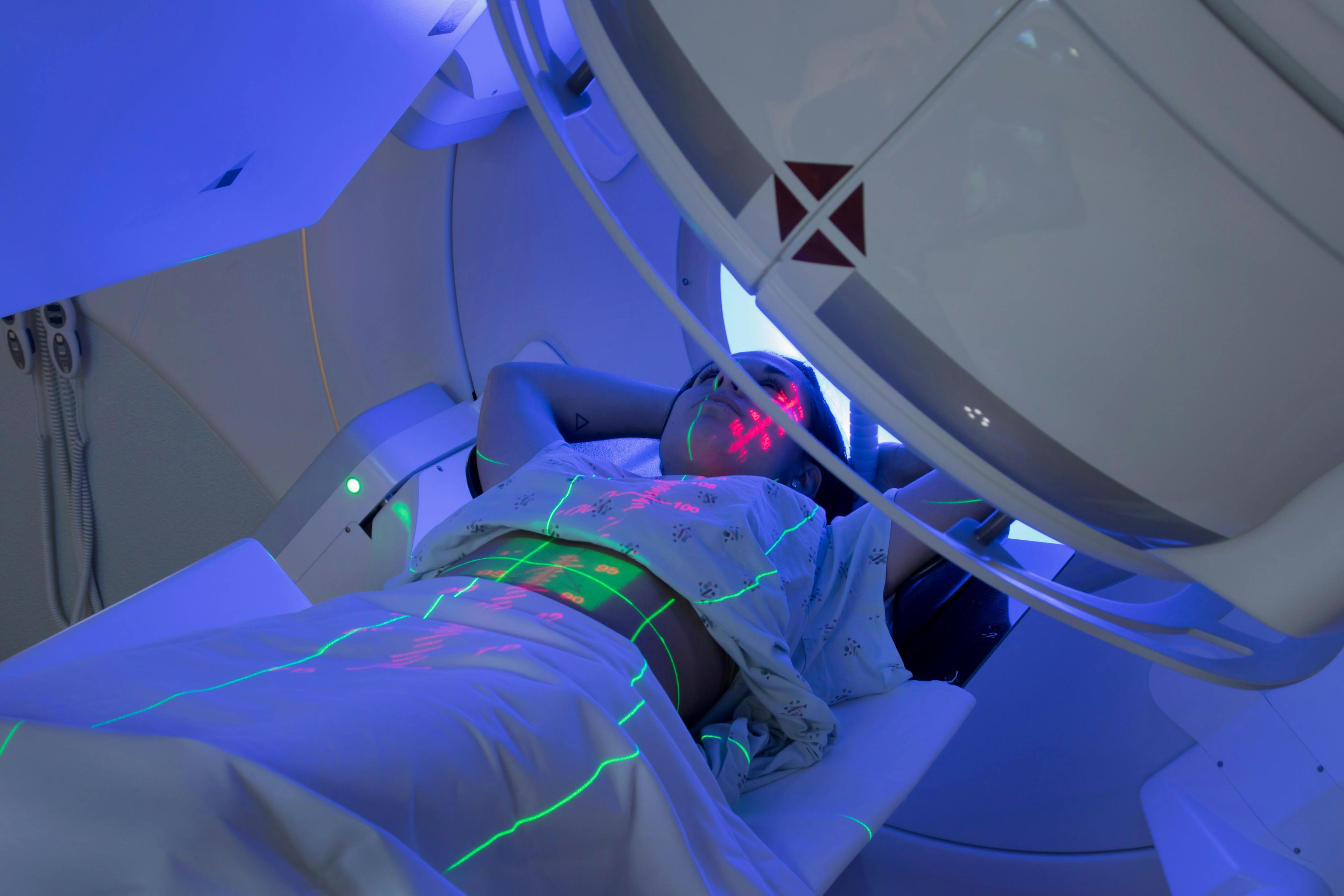 Image of a person receiving radiation therapy.