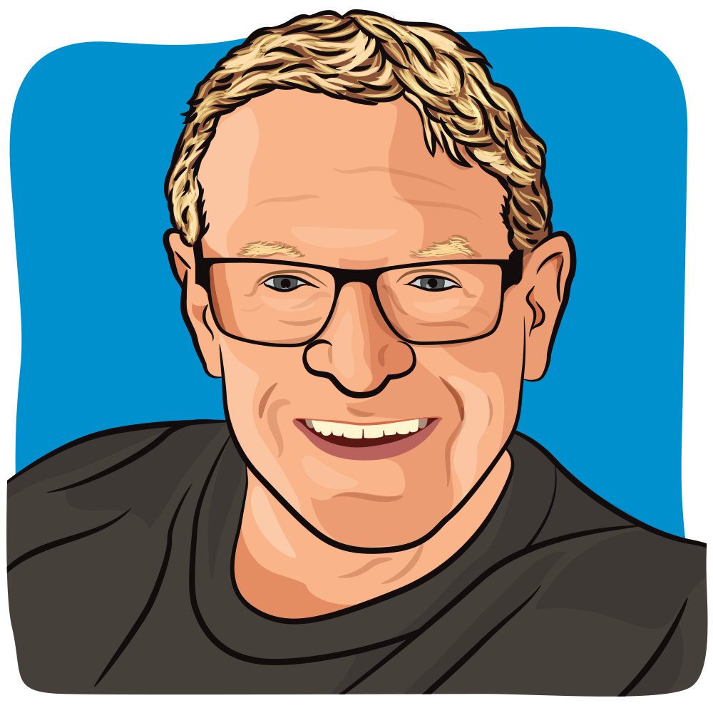 Illustration of a man with blond hair and rectangular glasses.