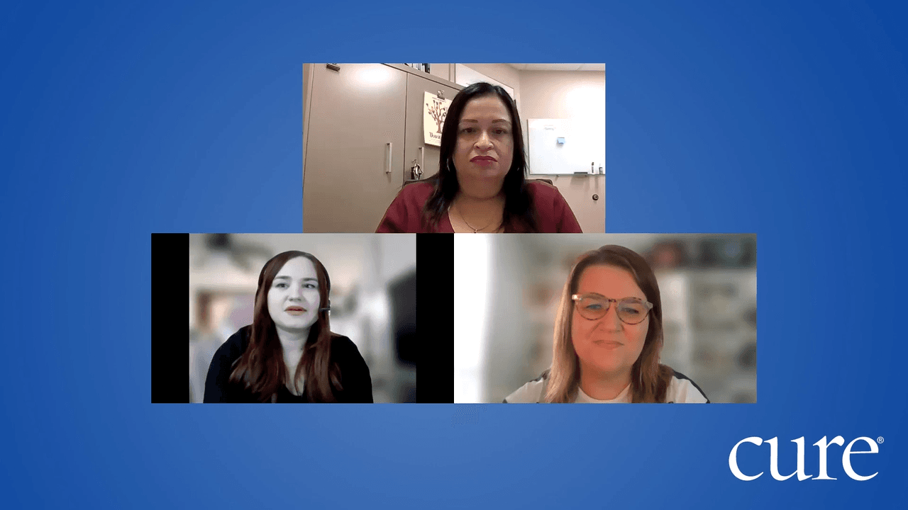 Three women on a Zoom call talking about connecting with the breast cancer community.